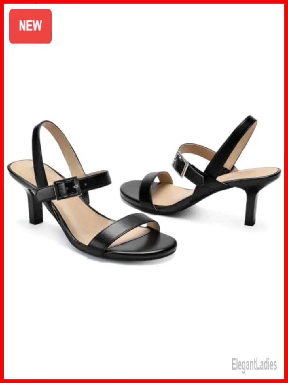 Kitten Heel Ankle Strap Open Toe Dress Sandals Faux Leather Slingback